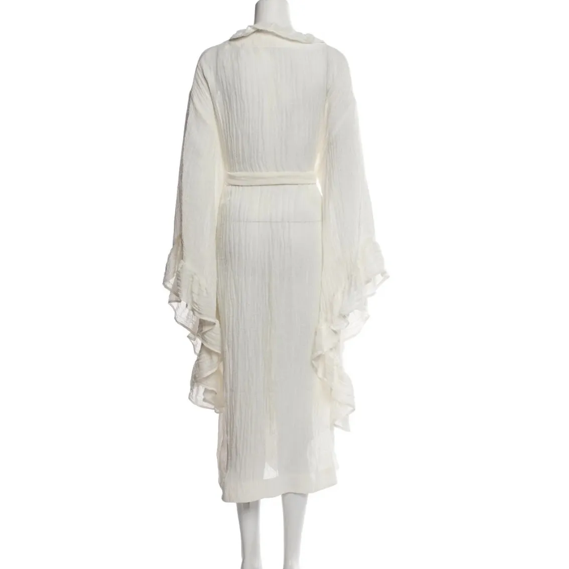 Lisa Marie Fernandez Cream Ruffled Wrap Dress Linen Blend Belted Boho Resort 4 - Image 2