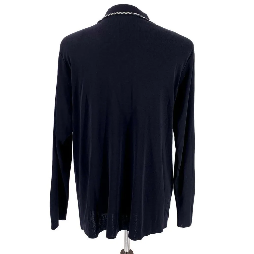 MISOOK Black Jacket Green Trim Knit Zip Front Blazer Career Office Work M - Image 5