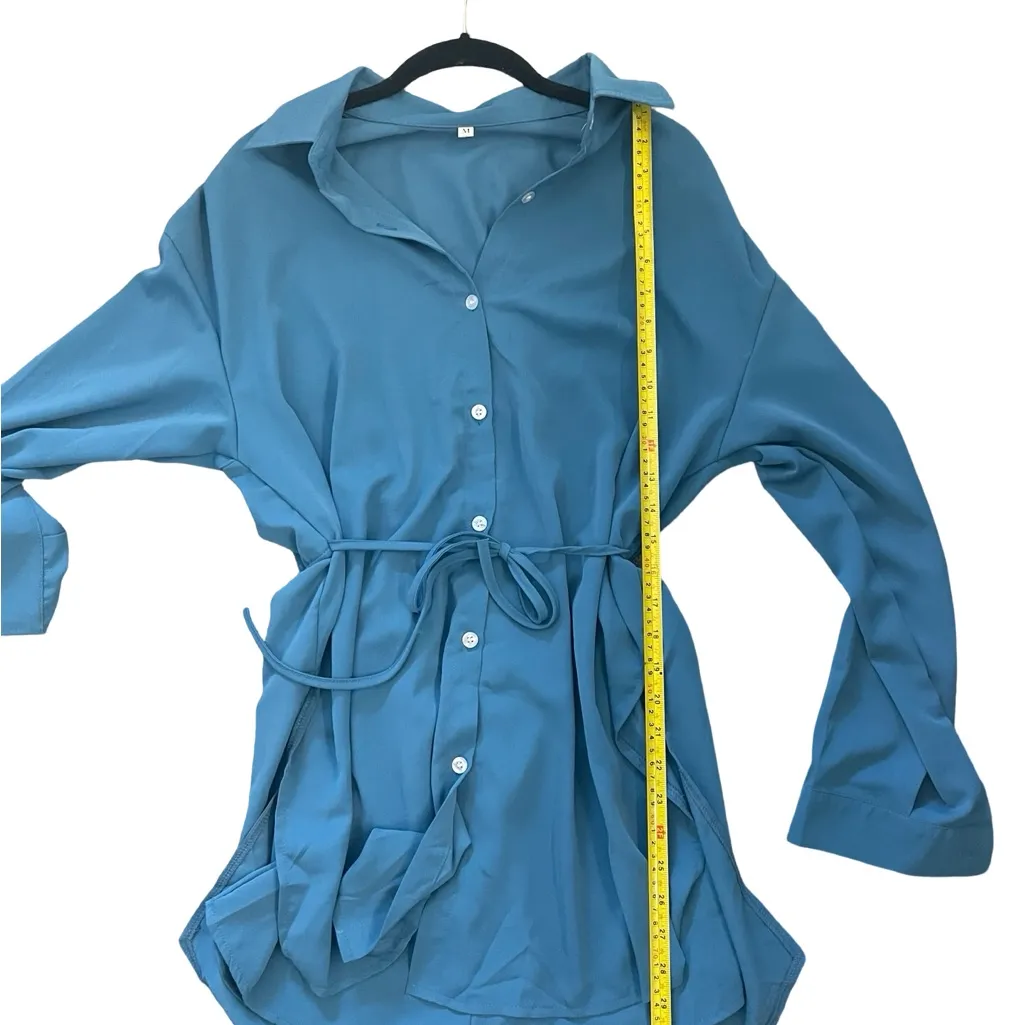 Blue Button Down Romper Dress with Built - Image 7