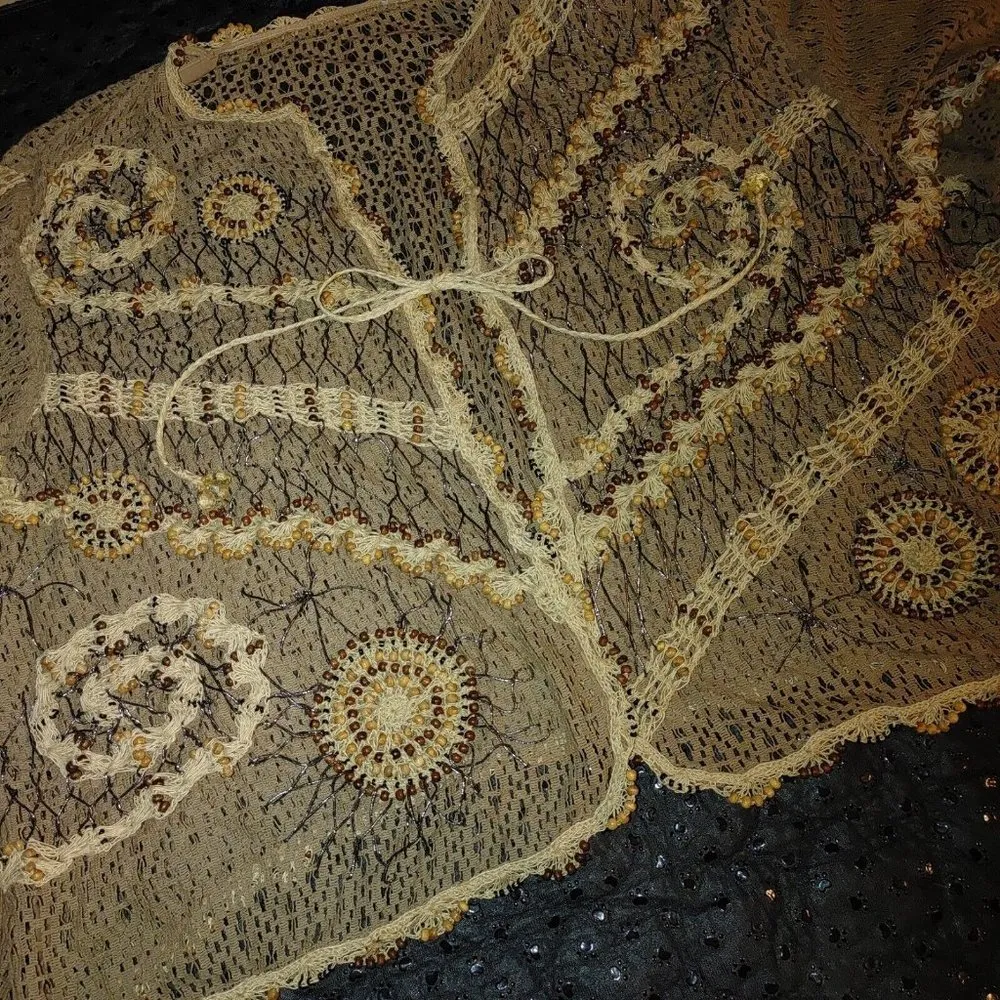 Jessica London Plus Size Boho Hippie Kimono Tassel Brown Cardigan Crochet Beads - Image 11