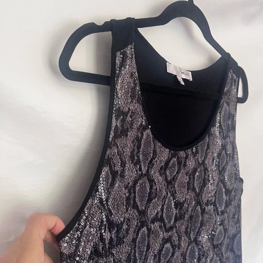 HAANI Sleeveless All Over Sequin Womens Top Sz 1X Black Reptile Gray Whimsigoth - Image 3