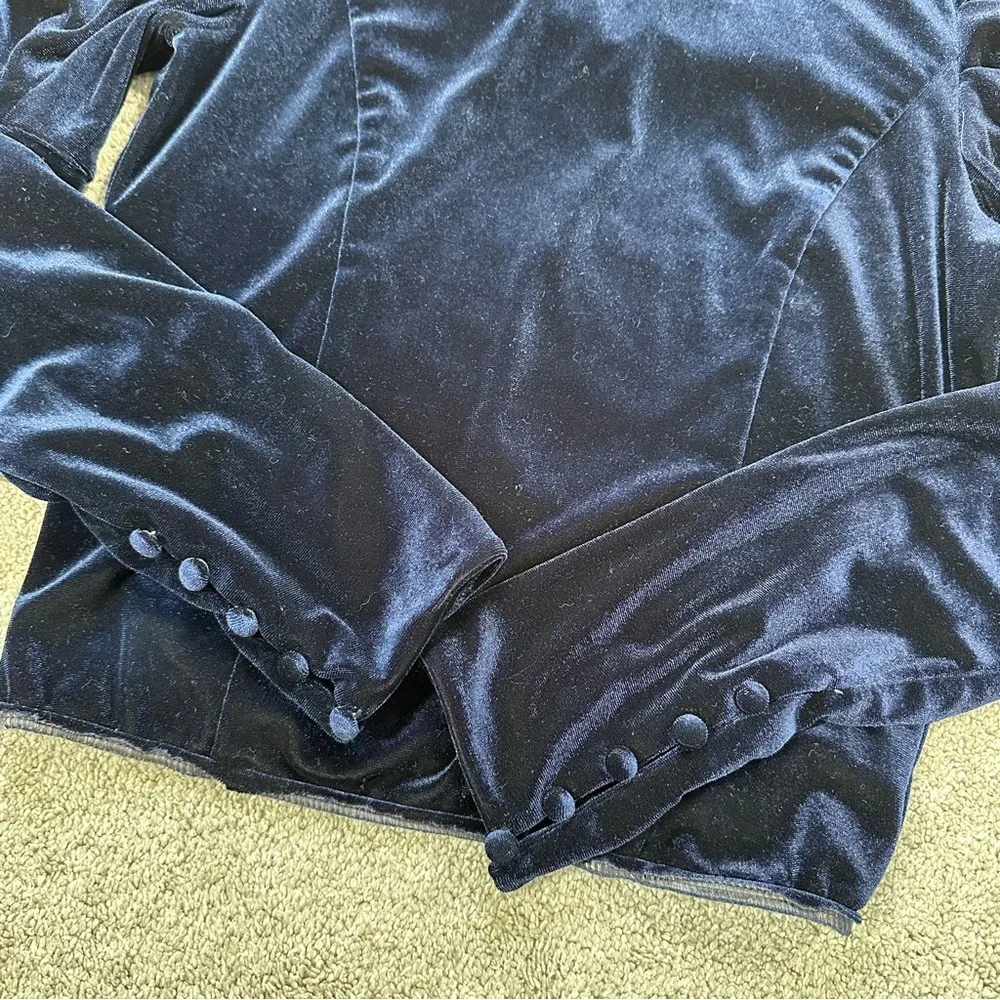 Misa Los Angles Dita Velvet Top Puffed Longsleeve Mock Neck Whimsigoth in Navy M - Image 5