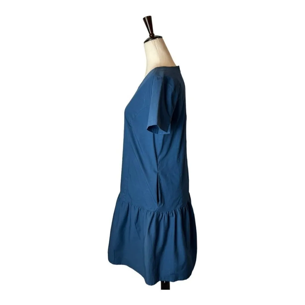 Universal Standard For J Crew Blue Poplin Drop Waist Ruffle Hem Dress Size XS - Image 6