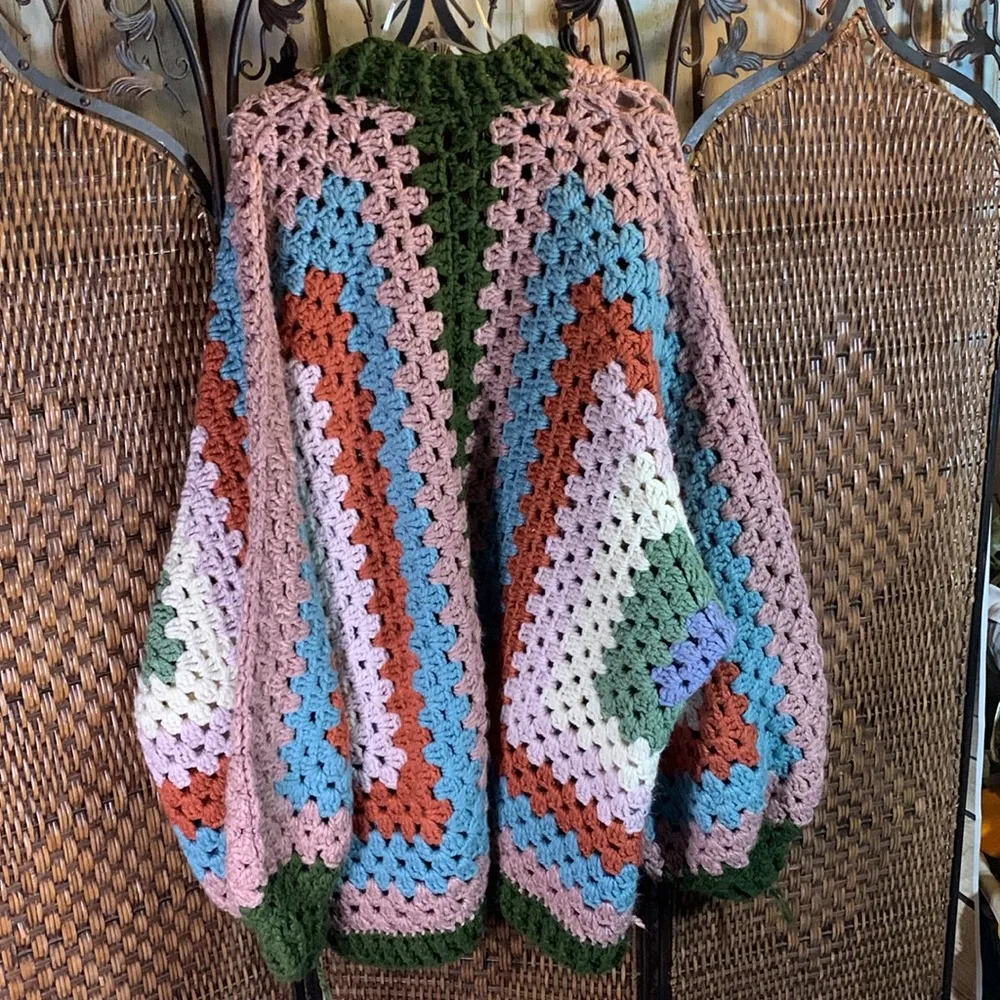 Handmade Oversized Crochet Jacket OS Pink Size undefined - Image 5