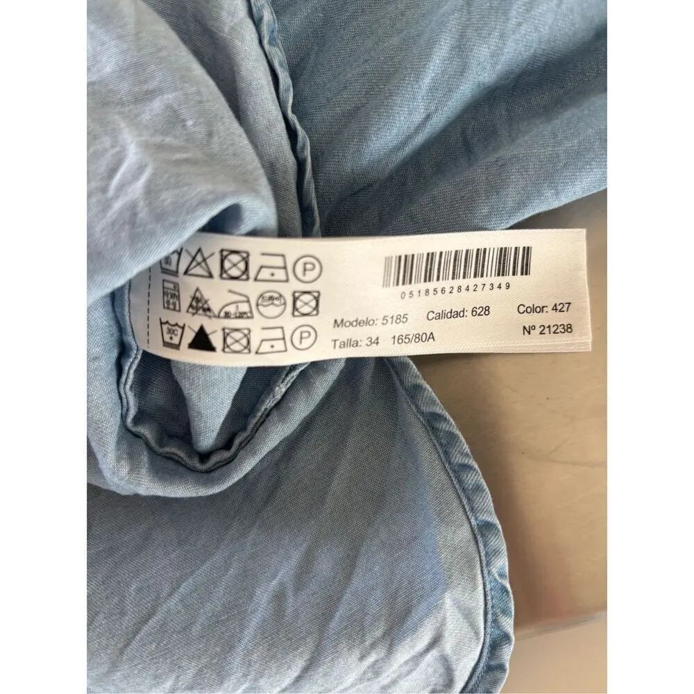 Massimo Dutti Blue Roll Up Sleeve Womens Button Up Shirt Size 2 Model 5185 - Image 3