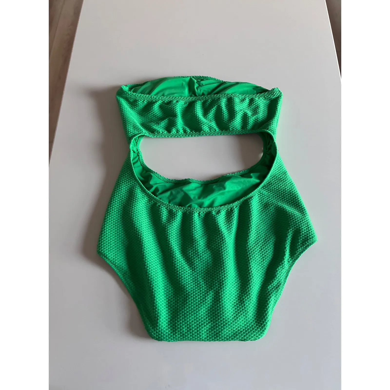 Aerie One Piece Swimsuit Green Textured Cutout Strapless Size XL - Image 6