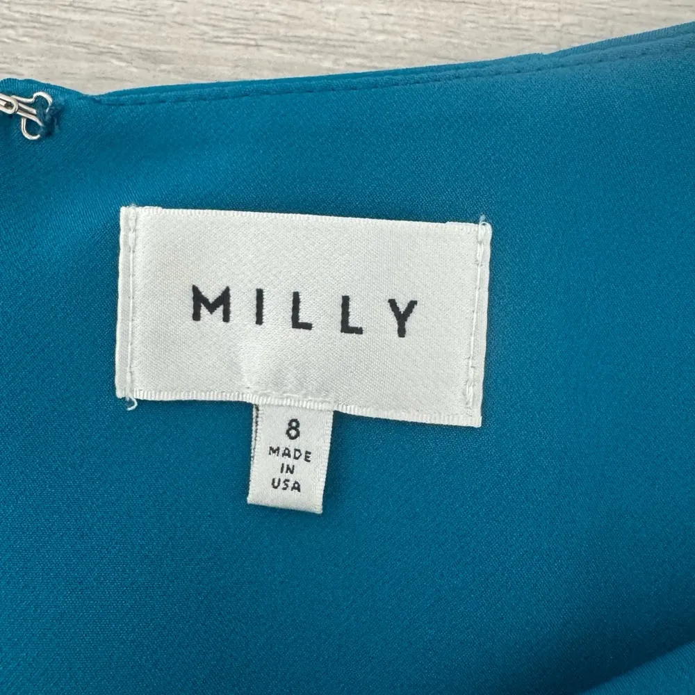 Milly Teal Long Sleeve Split Neck Mini Dress Puff Sleeve Cocktail Party Size 8 - Image 11