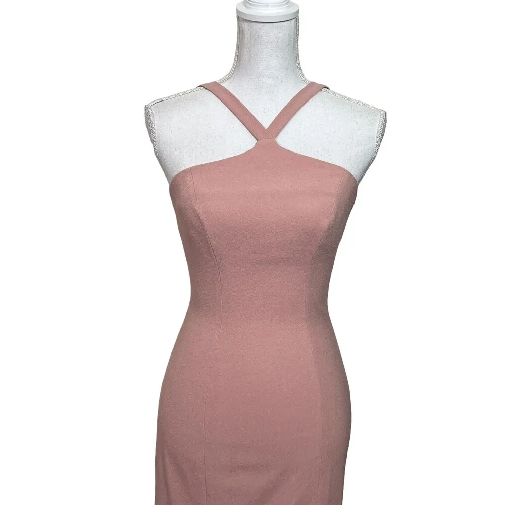 Dress The Population Womens Tessa Crepe Mermaid Midi  Dress Blush Haltered Sz S - Image 2