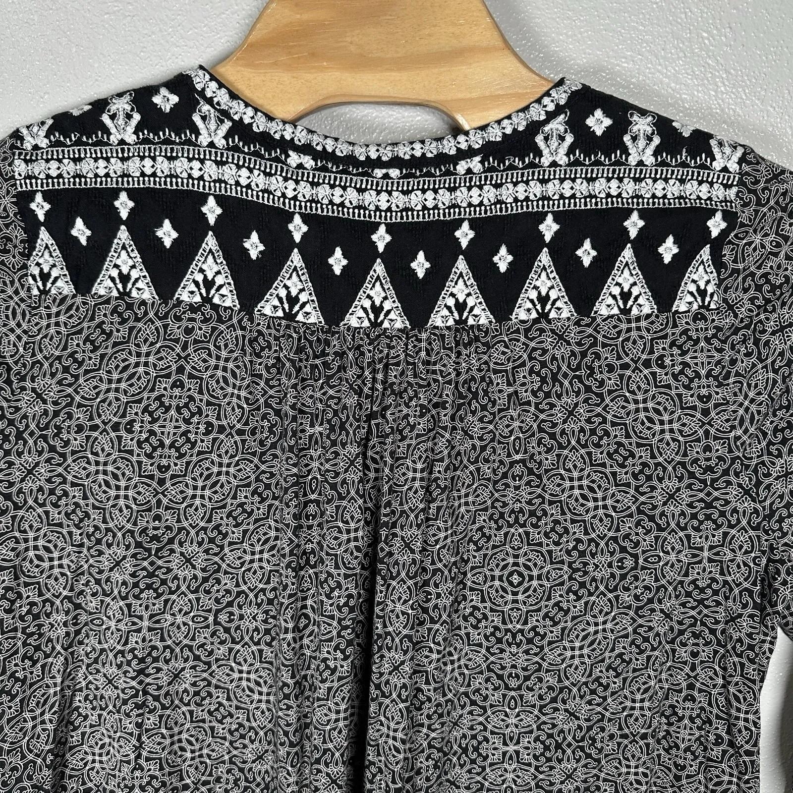 LUCKY BRAND Black Boho Tunic Top Long Sleeve Blouse Womens 2X Shirt Embroidered - Image 5