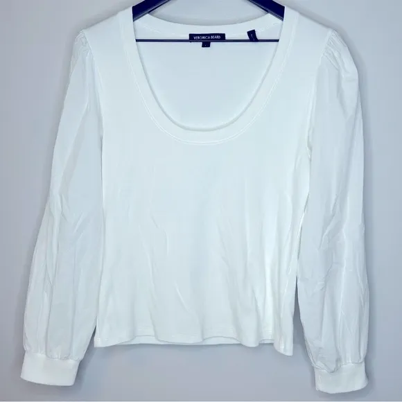 Veronica Beard Donovan‎ Ribbed Puff Sleeve White Top Size L - Image 5