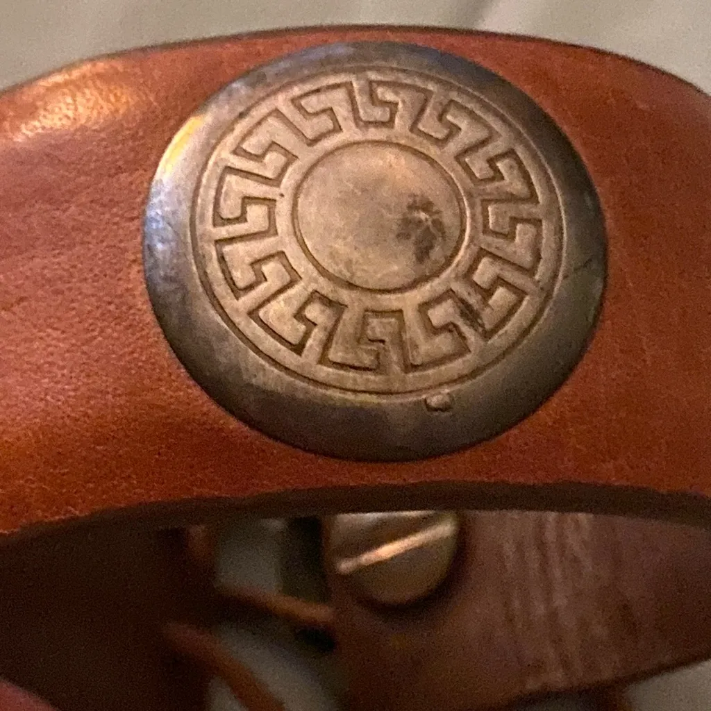 8” Brown Leather Bracelet Silver Round Pendant Western Cowgirl - Image 3