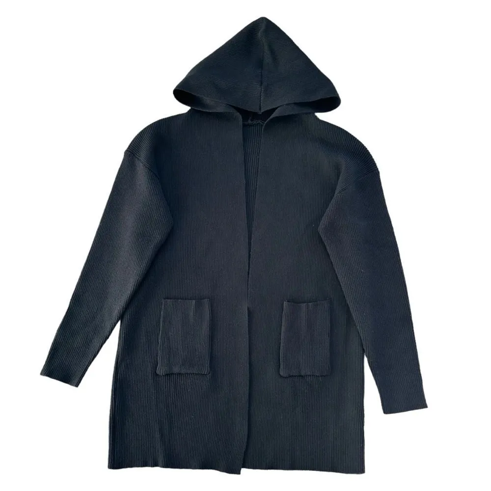 🔃Black Dual Pockets Hooded Duster Cardigan - Image 3