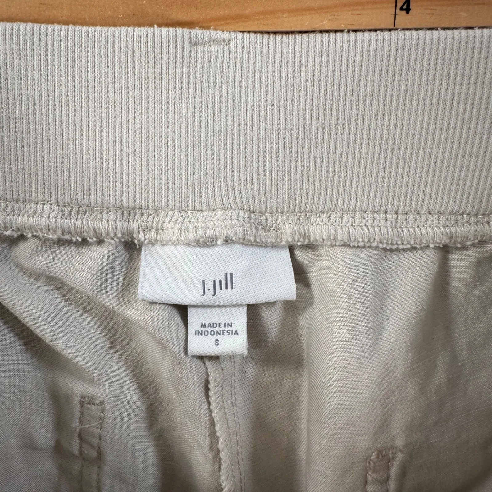 J.Jill Roll Tab Pants Women Small Beige Straight Leg Elastic Waist Linen Blend - Image 7