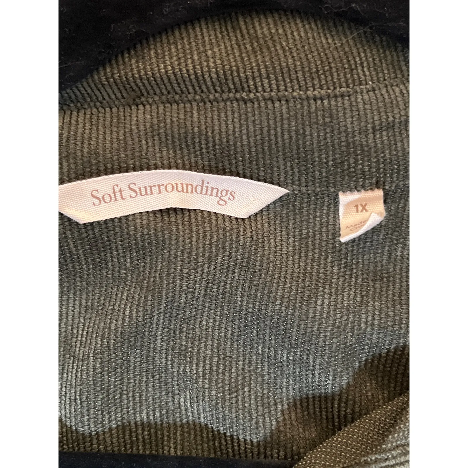 Soft surroundings size one X corduroy button up jacket large pockets dark green - Image 5