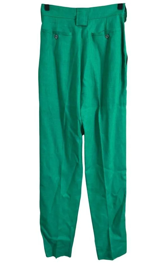 Karl Lagerfeld Vintage Emerald Green Linen Pleated High Waist Pants Size 38 - Image 8