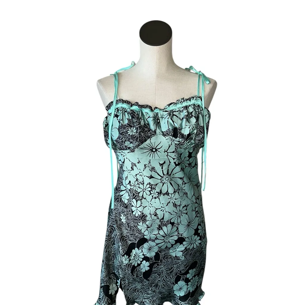 NWT Free People Retro Daisy Asymmetric Slipdress Large, BLACK COMBO - Image 13