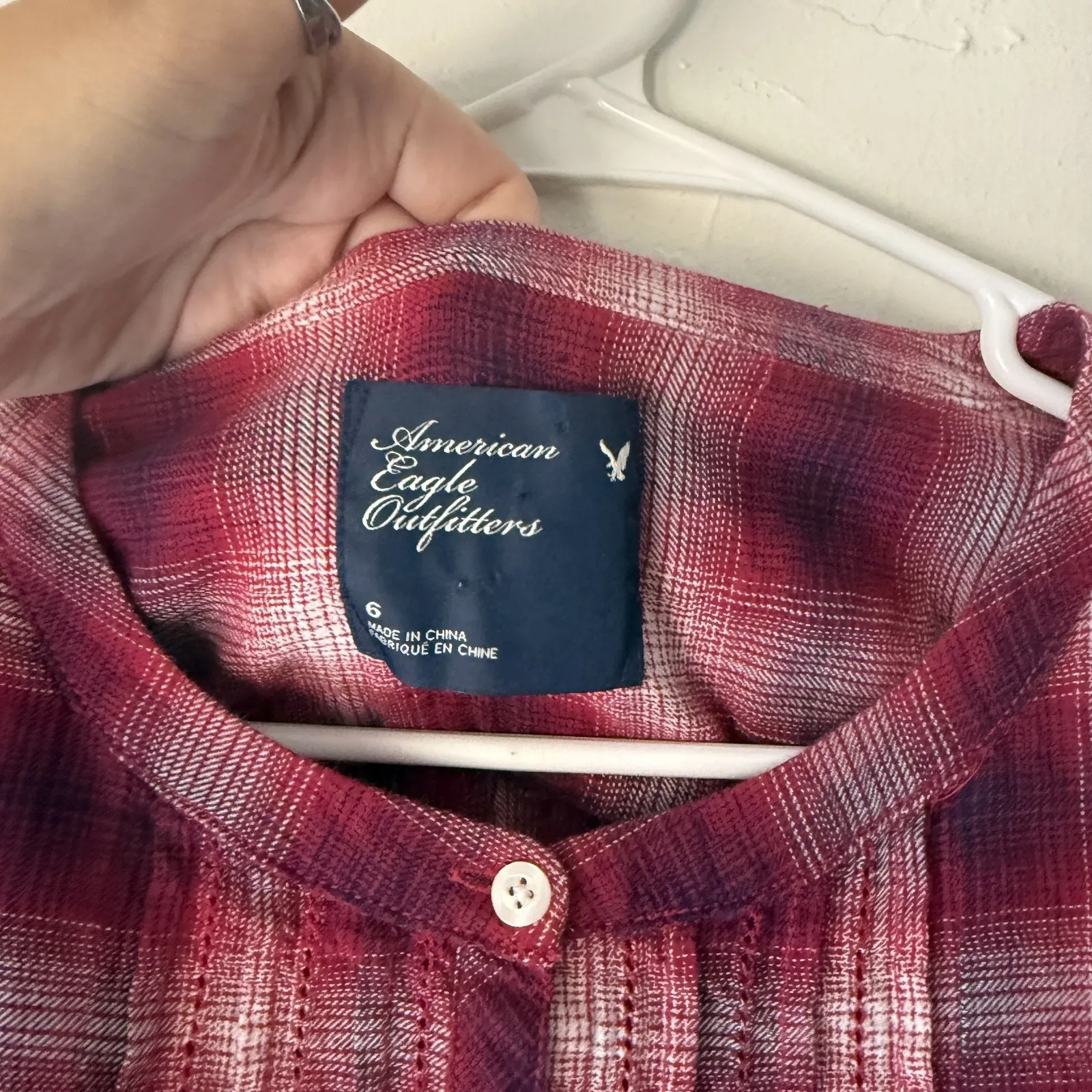 American‎ Eagle Y2k Shirt Small Red Plaid Tunic Tie Waist Babydoll Cotton - Image 6