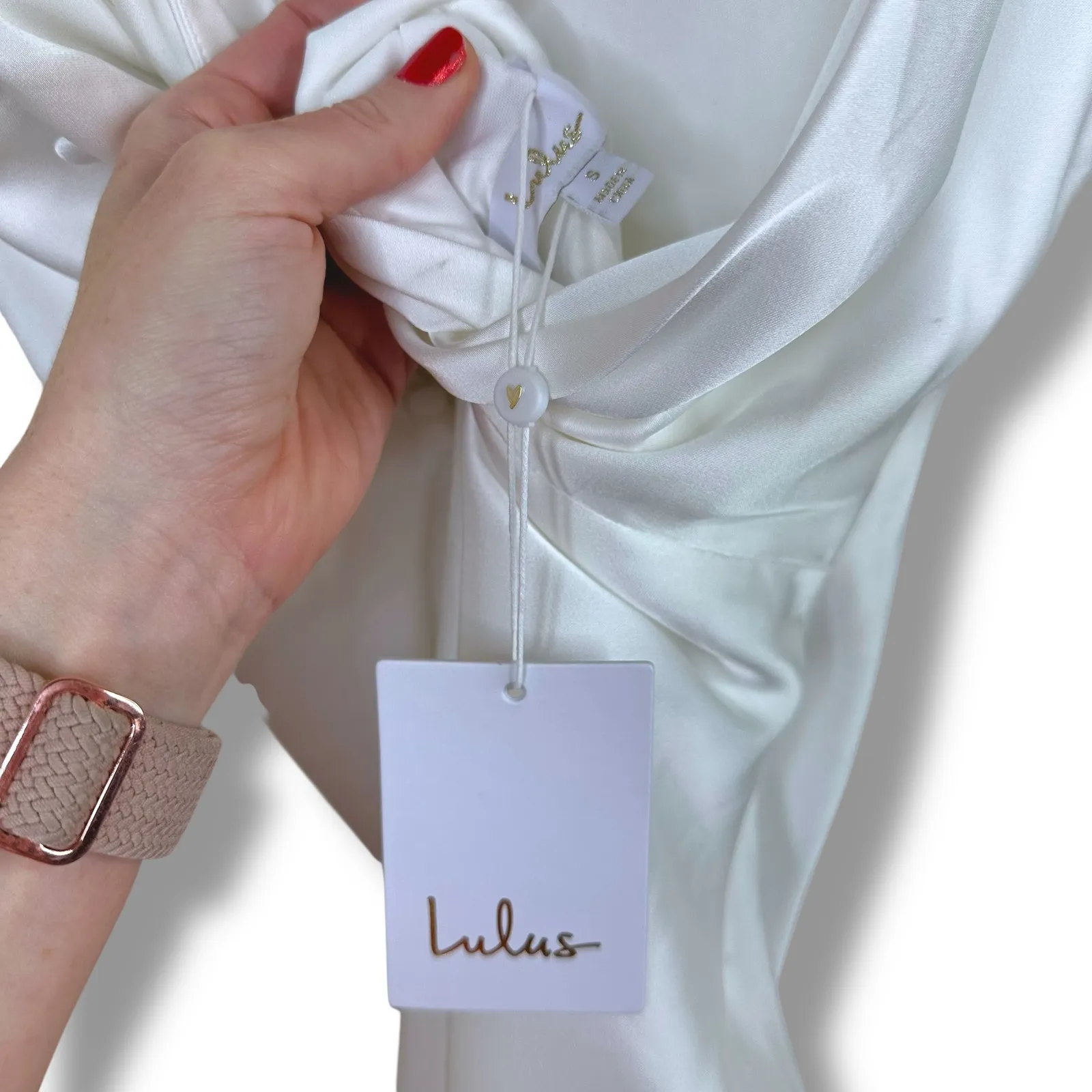 Lulus Lux Bridal NWT Unforgettable Adoration White Satin Asymmetrical Gown Dress - Image 10