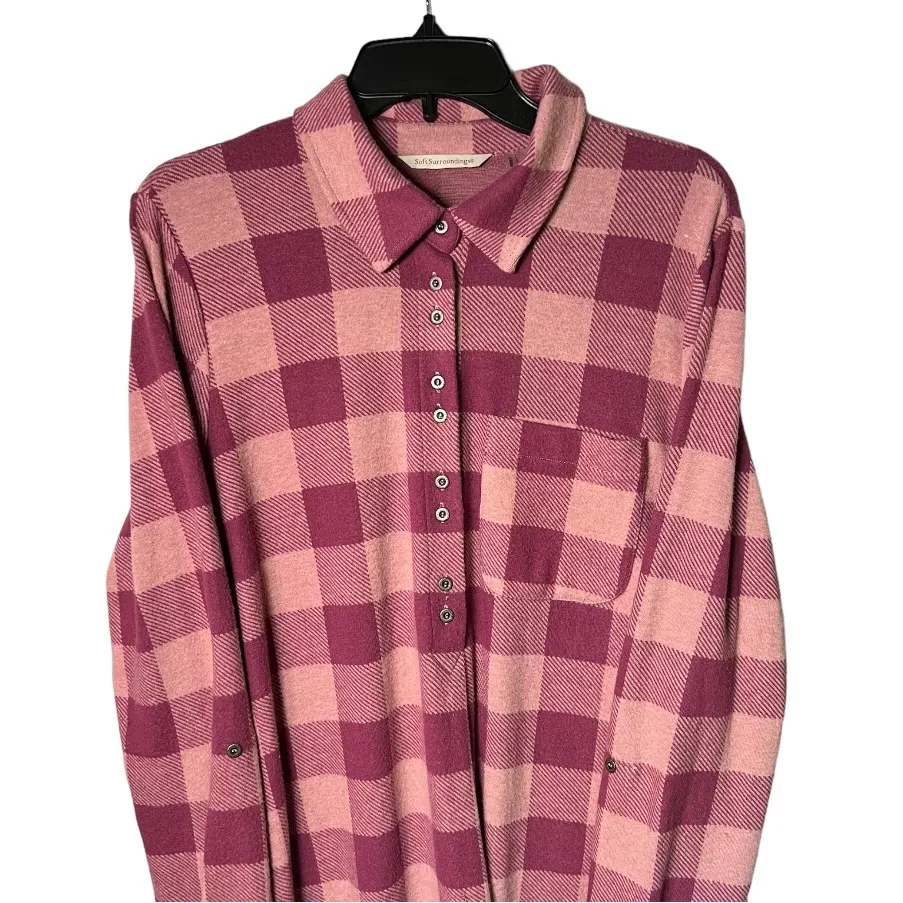 Soft Surroundings Tunic Dress Flannel Pink Buffalo Plaid Size Medium - Image 2