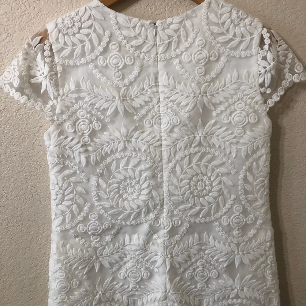 Amanda Uprichard White Cap Sleeve Lace Mesh Embroidered Mini Dress - Size P/S - Image 7