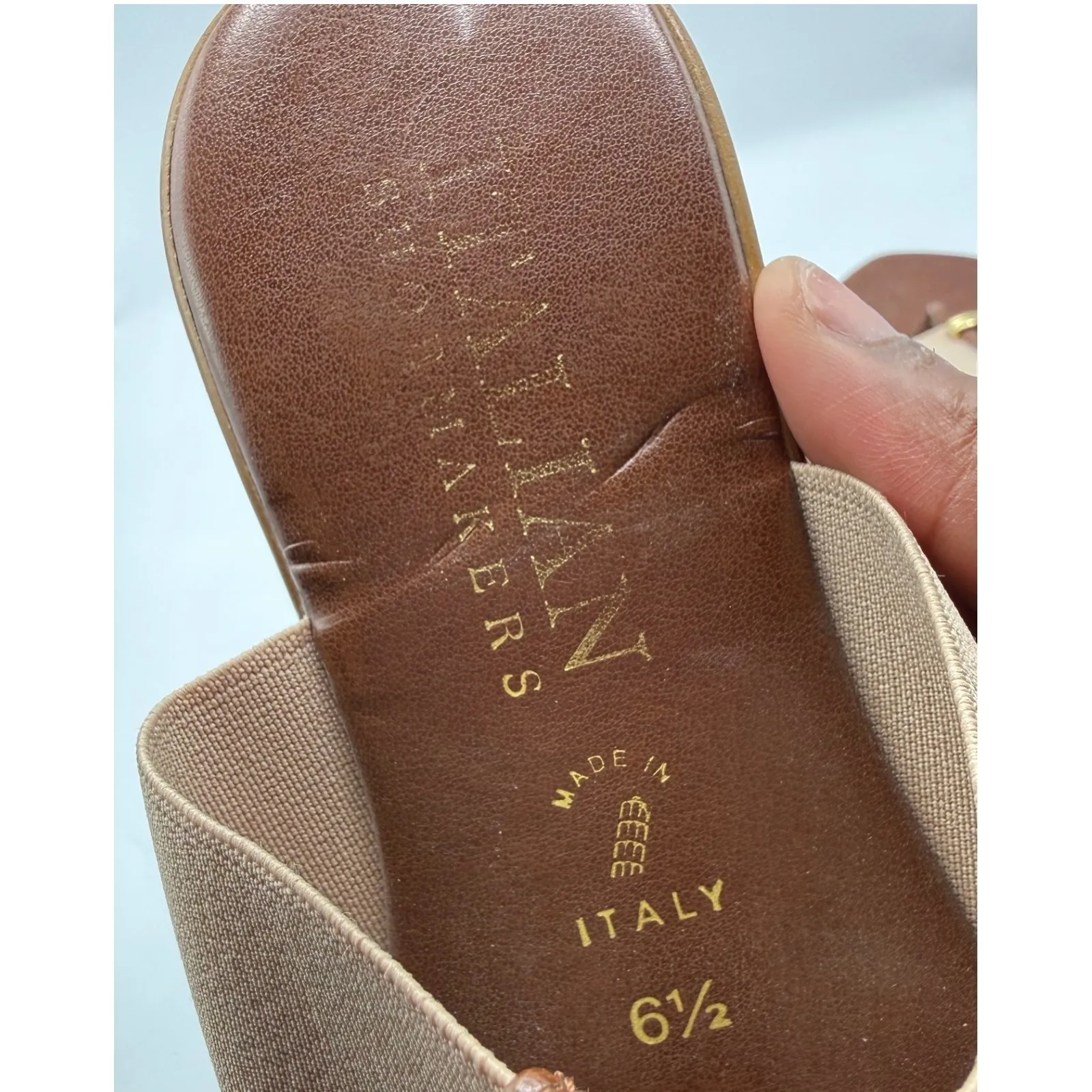 Italian Shoemakers Women 6.5 Brown Leather Elastic Strap Slip On Thong Sandals - Image 6