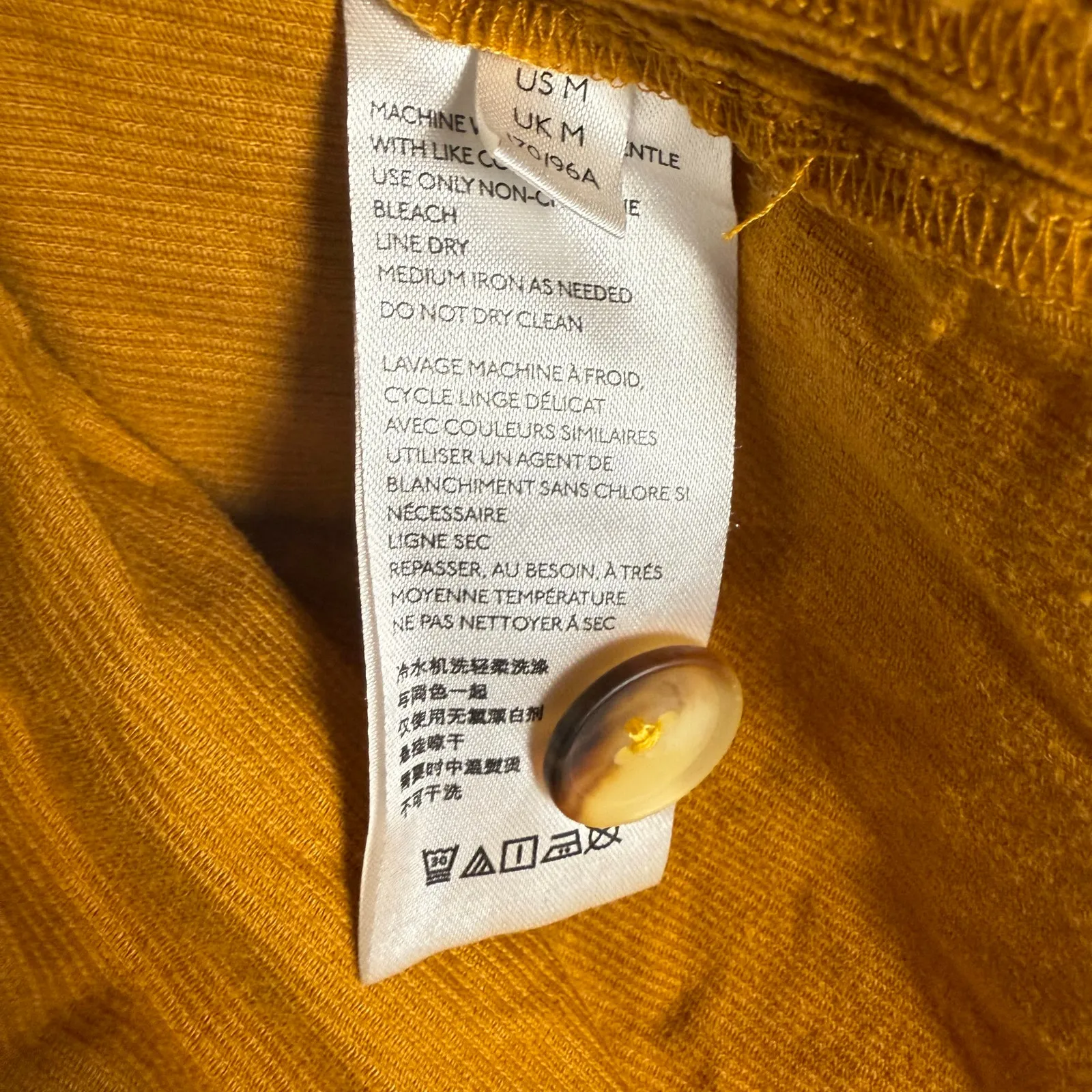 Maeve Anthropologie Maria Corduroy Babydoll Button Back Blouse Size Medium Yellow - Image 10