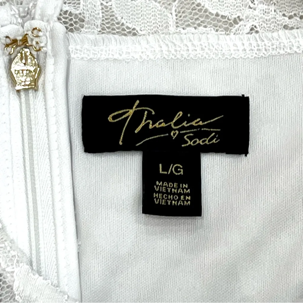 Thalia Sodi White Floral Embroidered Sleeveless Lace Dress Size Large - Image 14