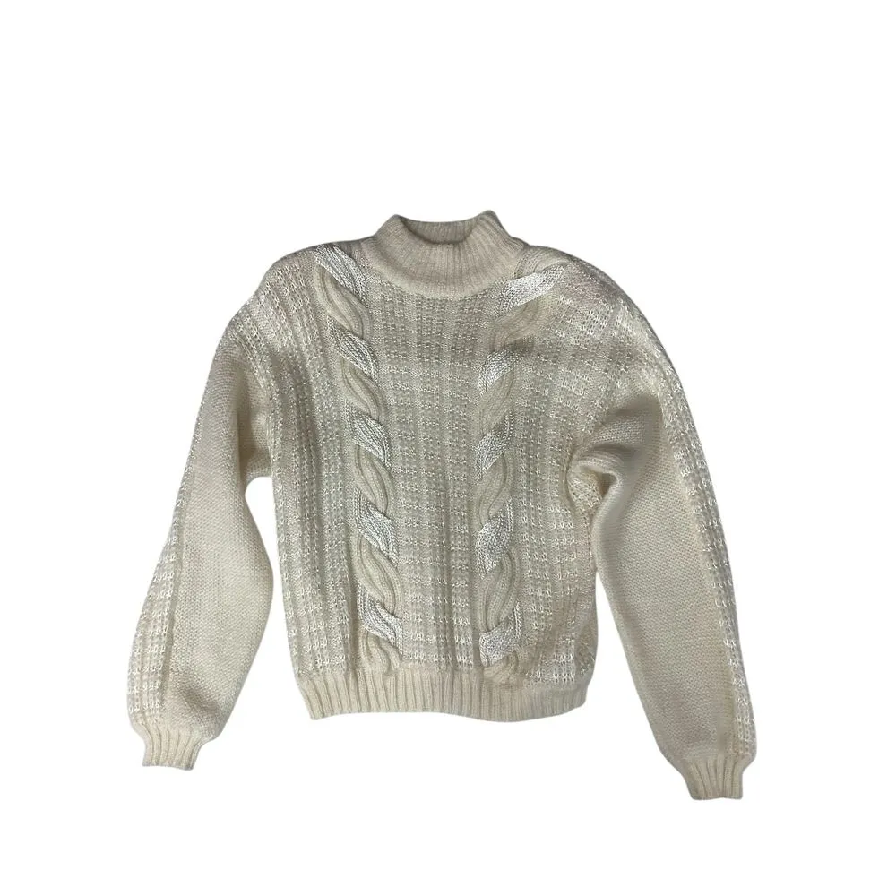 Vintage D.D Sloan‎ Cream Sz L Women's Cable Knit Turtleneck Sweater Chunky Warm White Size L - Image 5
