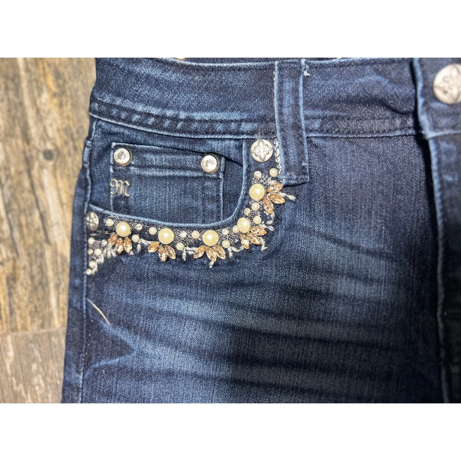 Miss Me Jeans Womens Size 28 Mid Rise Dark Wash BootCut Costal Cowgirl Pearl NWT - Image 6