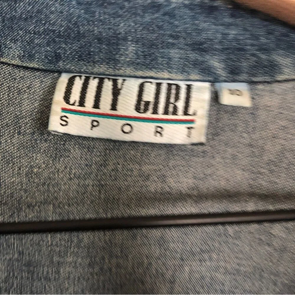 Vintage City Girl Sport Denim Beaded Three Piece Skirt Top Jacket Set Outfit Blue Size 10 - Image 2