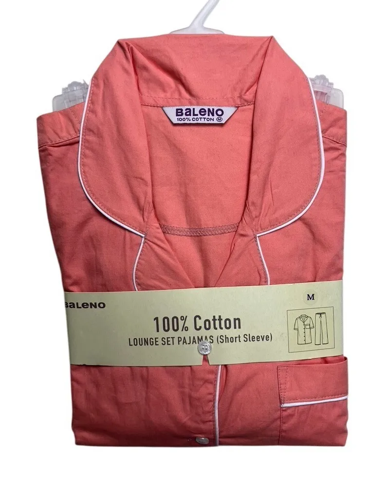 BALENO Women's Coral 100% Cotton Short Sleeve Pajama Set Size M Lounge Wear New Pink Size M - Image 1