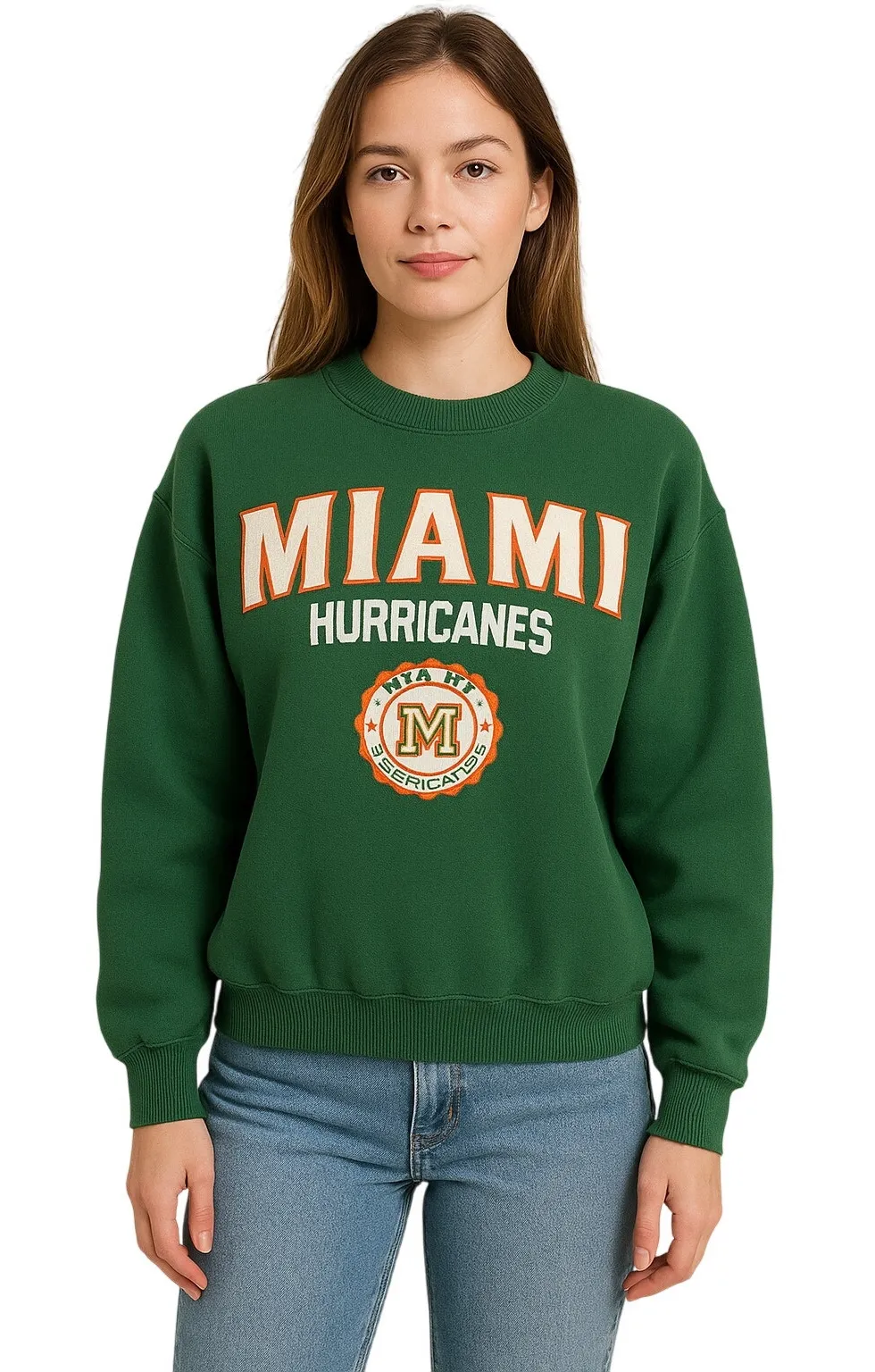 Miami Hurricanes 90s Crable Sportswear Crewneck Sweatshirt XL Green Y2K - Image 1