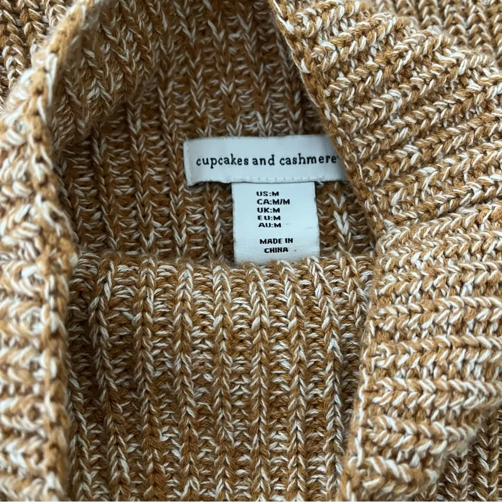 Cupcakes & Cashmere Tan Mock Neck Sweater Marled Cotton, Sz M - Image 11