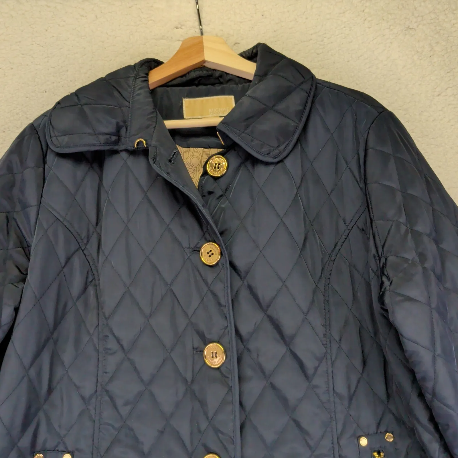 MICHAEL KORS Quilted Barn Jacket Navy Blue Gold Buttons Women's XL Lightweight - Image 7