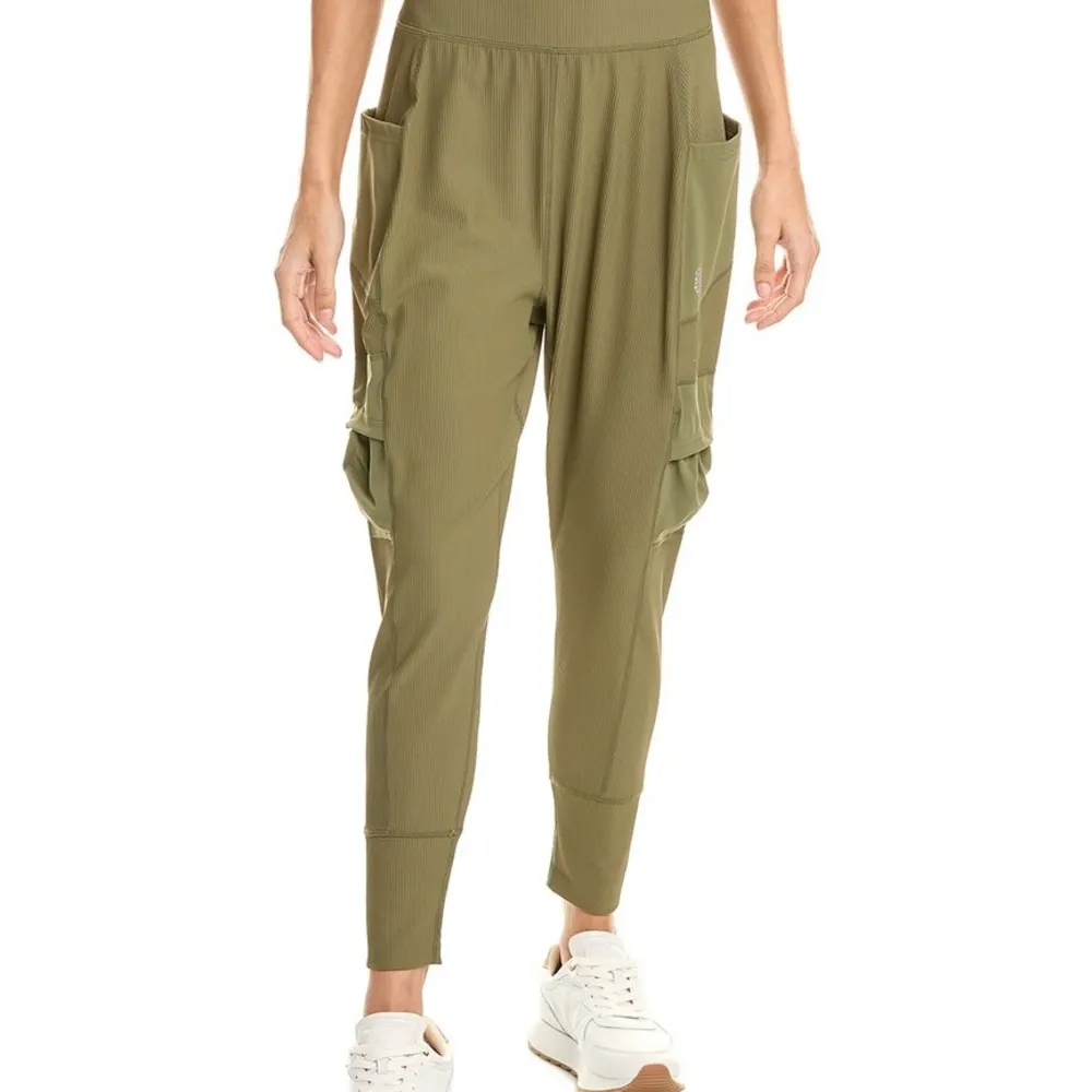 FREE PEOPLE MOVEMENT Olive Green Ribbed Jogger Pants Large Boho Lounge Luxury - Image 3