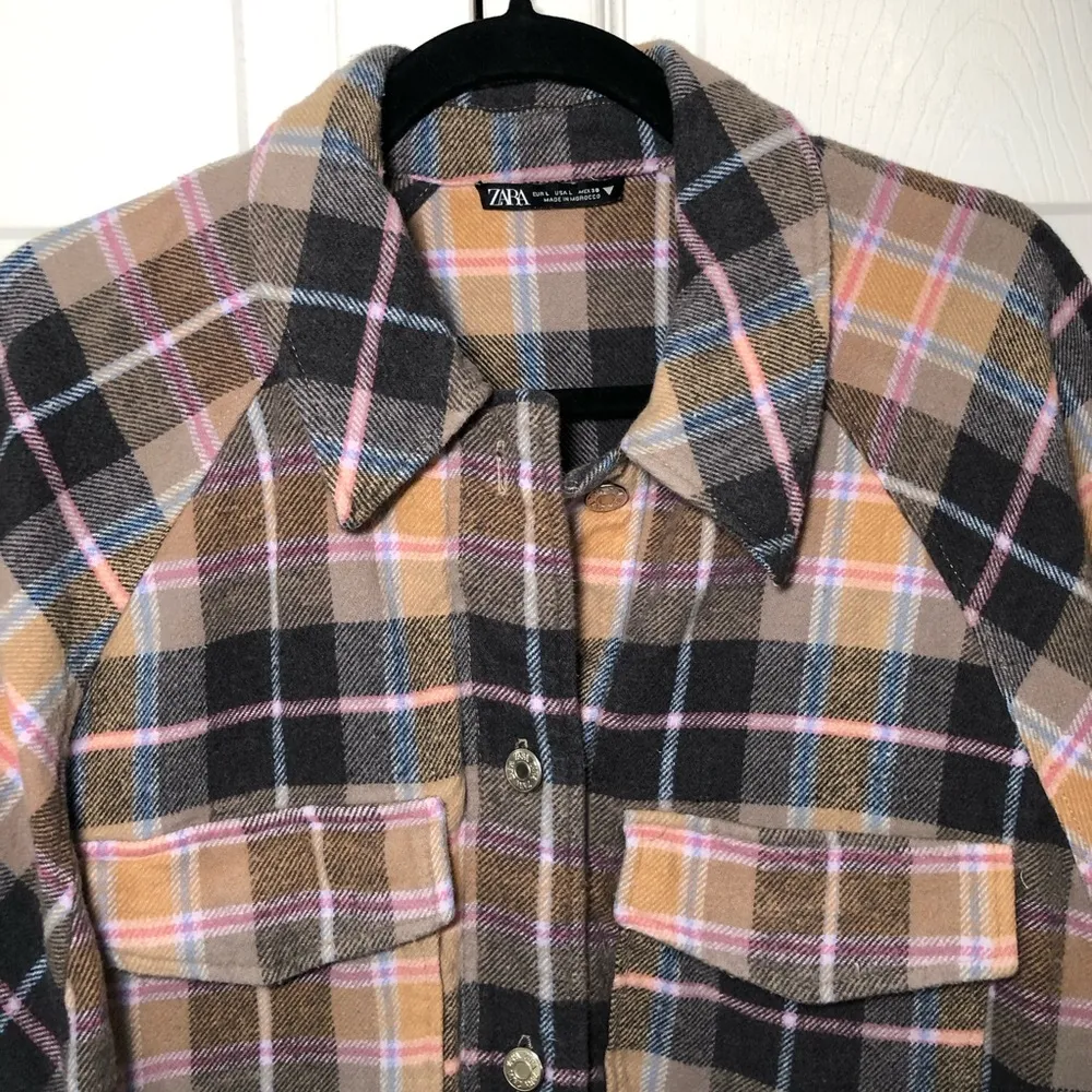 Zara Oversized Plaid Flannel Shacket Size L - Image 4