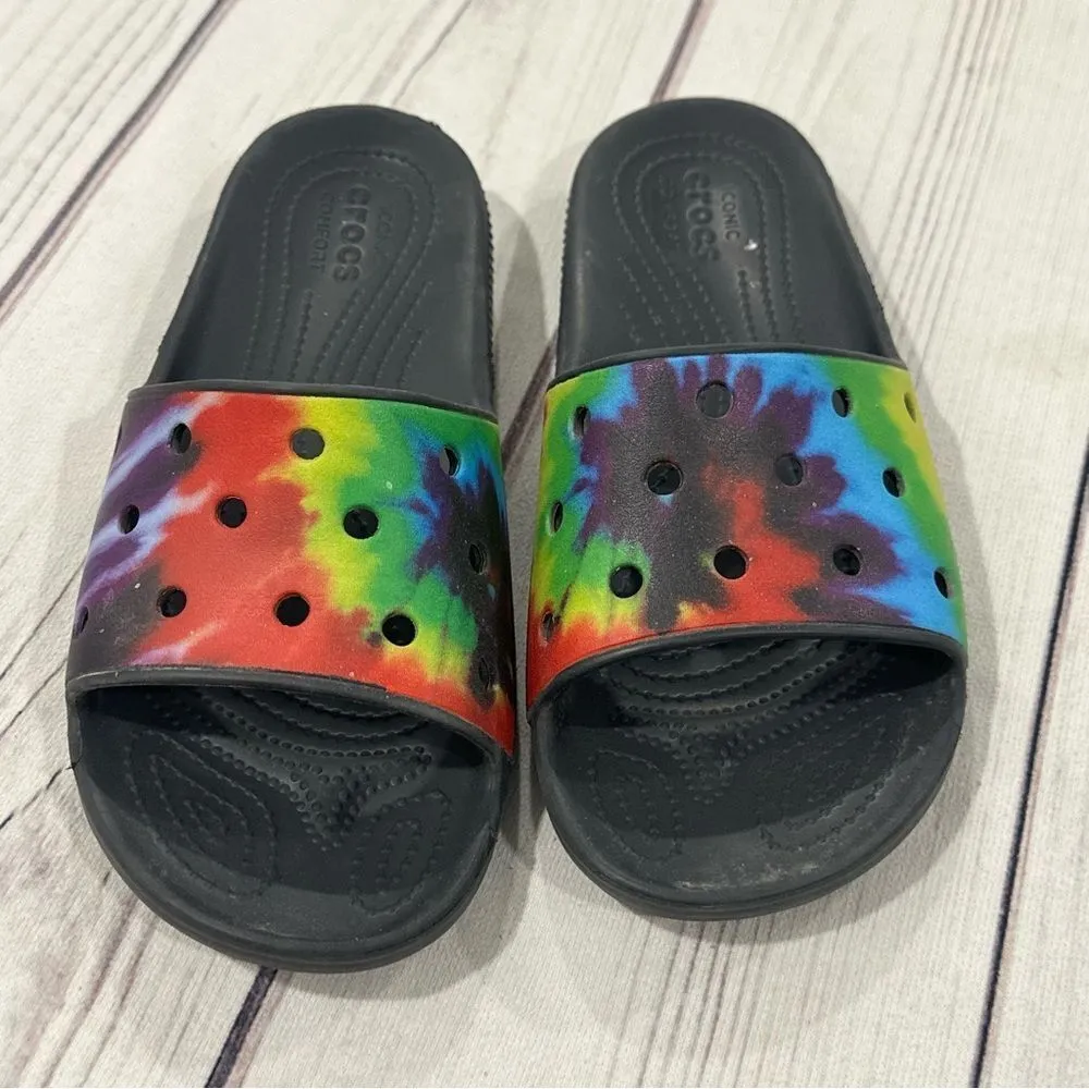 Crocs Sandals Classic Rainbow Tie Dye Slip On Slides Women Sz 9 : Youth/Men 7 - Image 2