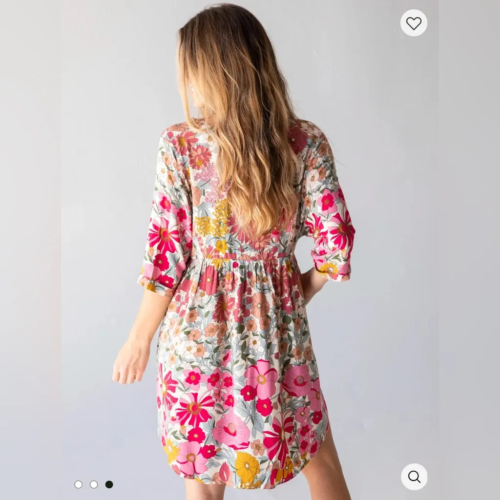 Natural Life Stella V-Neck Mini Dress Colorful Floral Size M - Image 3