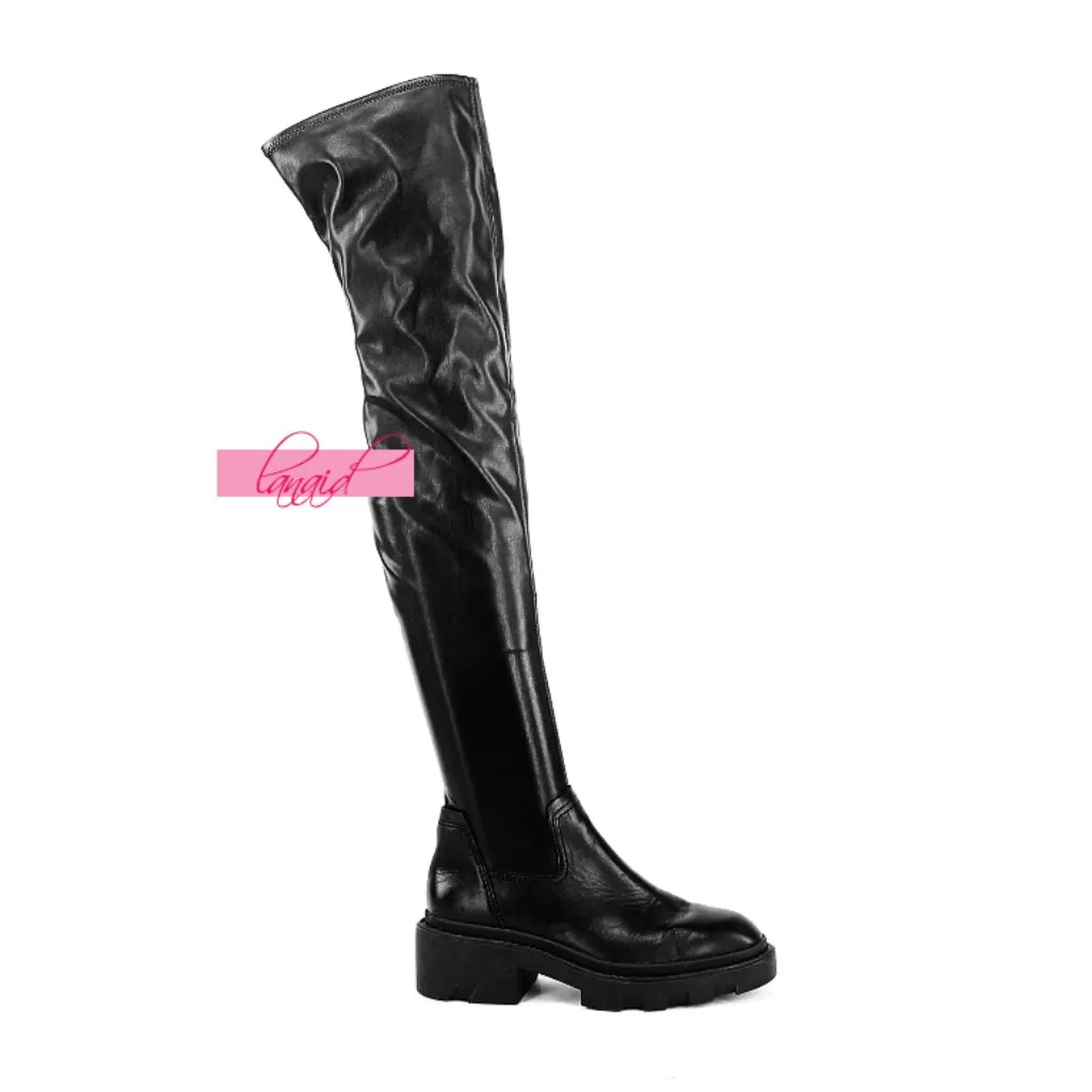 Ash Manny Over-The-Knee Biker Boots Black Thigh-High Leather Chunky Combat Edgy - Image 6