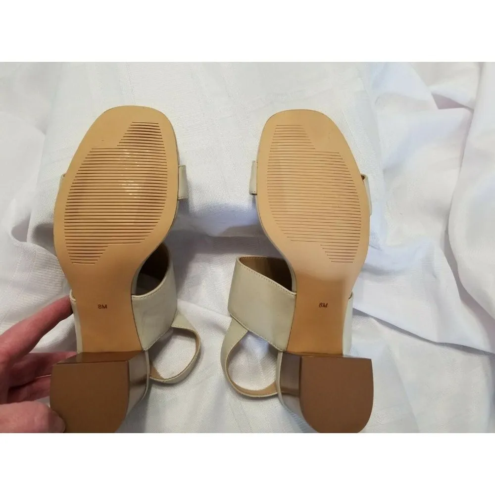 14th & Union Meren Block Heel Double Strap Bone Faux Leather Sandal Size 8M - Image 4