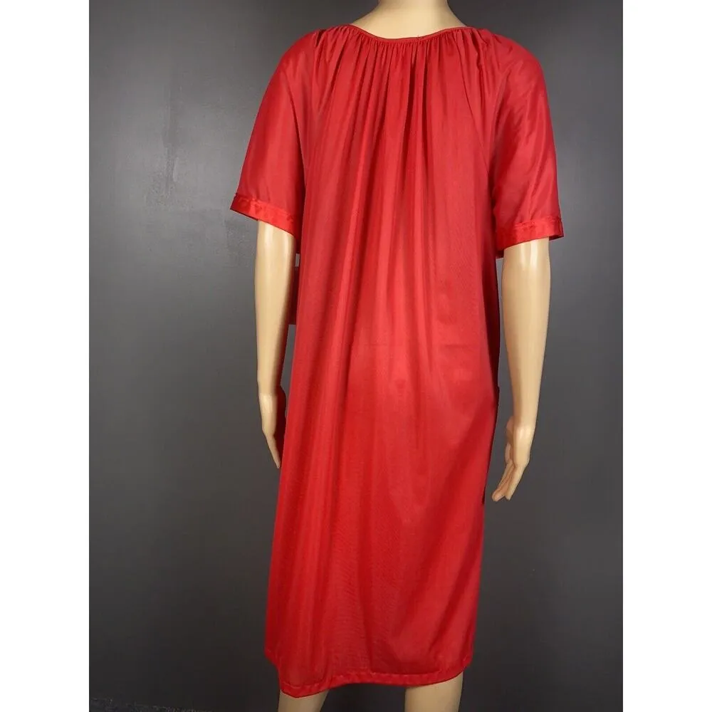 Vintage New Kelly Reed Size Small Red Housecoat Nightgown Nylon Buttons Granny - Image 6