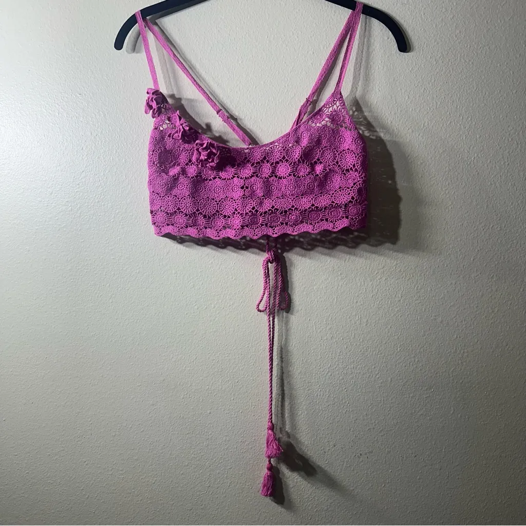 NWOT Free People Pink Gypset Crochet Lace Longline Bralette Cami Tank Top Size S - Image 3