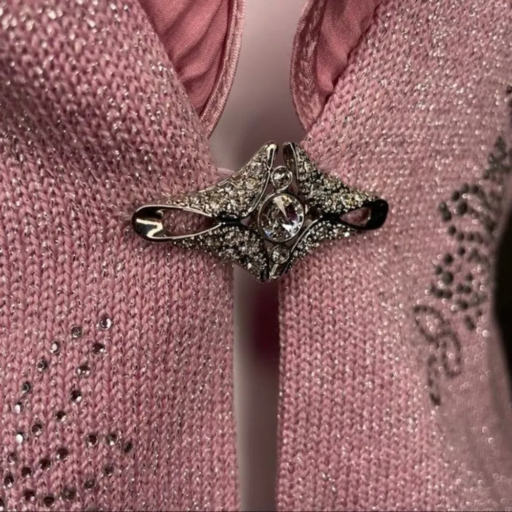 donna vinci knits gem pink sweater cardigan long sleeve ruffle collar gem closur Silver - Image 11