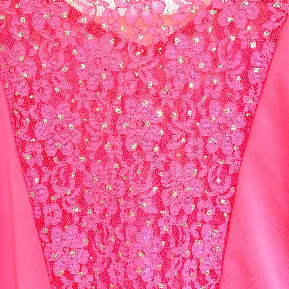 Body Wrappers Drapey Lace Panel Tunic Top Sparkly Rose Pink M #629 Praise Dance - Image 3