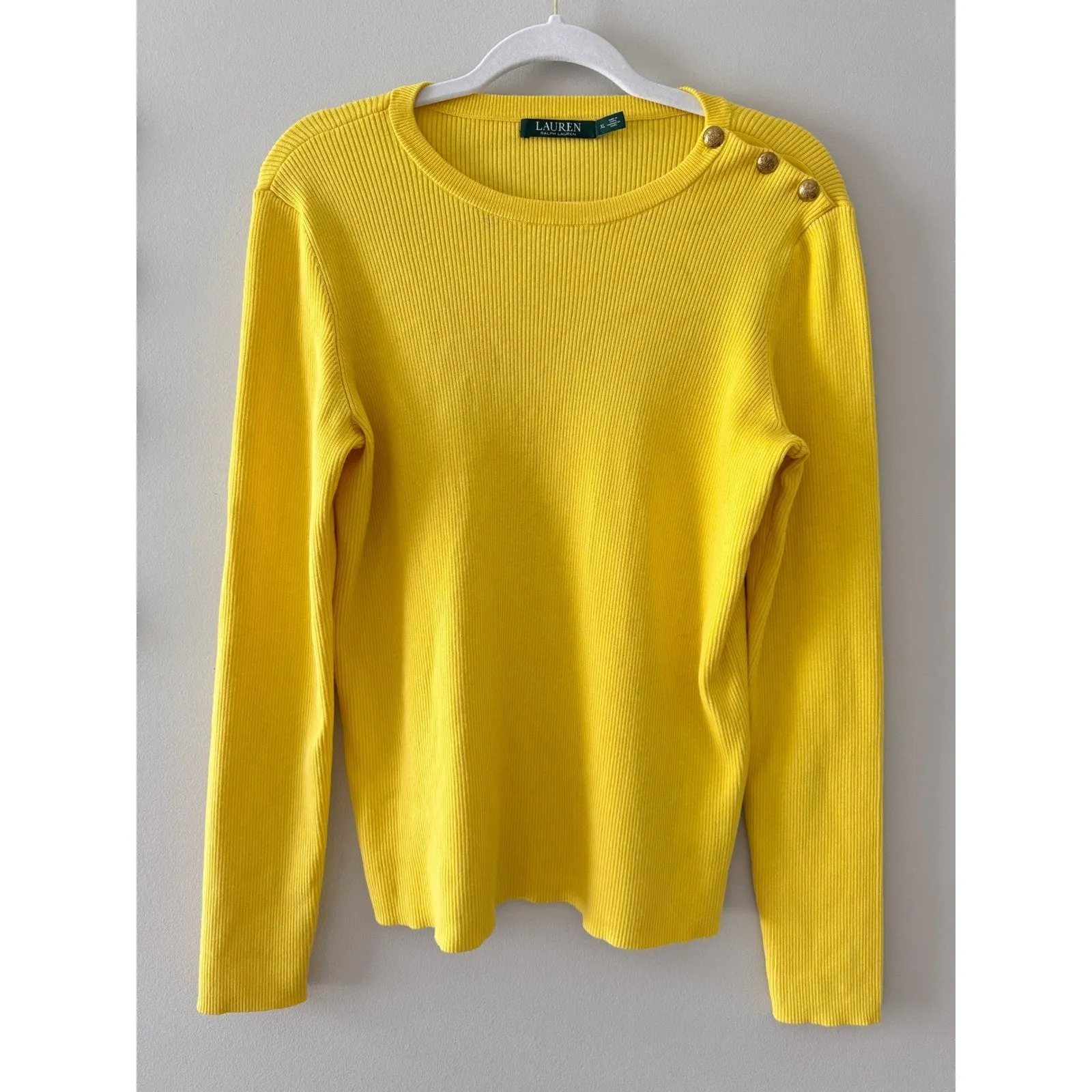 Lauren Ralph Lauren Ribbed Sweater Size XL Crewneck Long Sleeves Gold Buttons - Image 8
