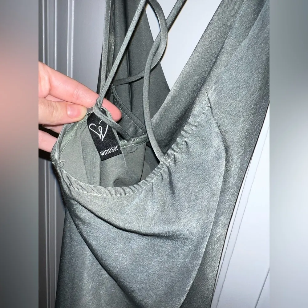 Satin Slip Dress | Sage Green | Size L | Strappy Back Detail - Image 4