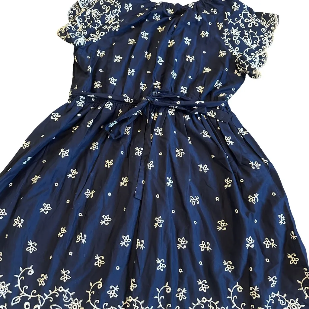 Lane Bryant Navy Embroidered A-Line Dress Cap Sleeves Cotton Size 16 Women's NWT - Image 9