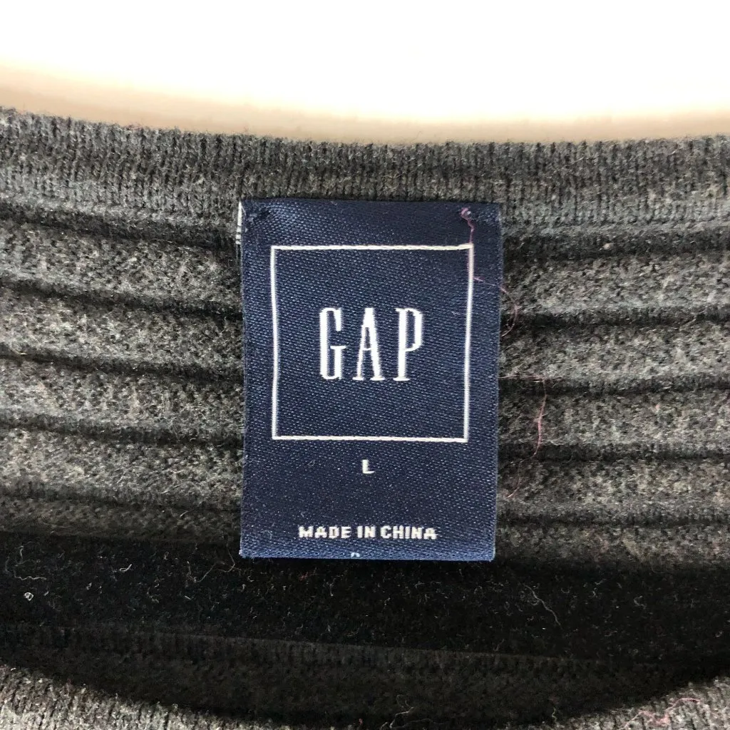 Gap Womens Ribbed Gray Sweater L Merino Wool Blend Tunic Long-Sleeve Pullover - Image 3