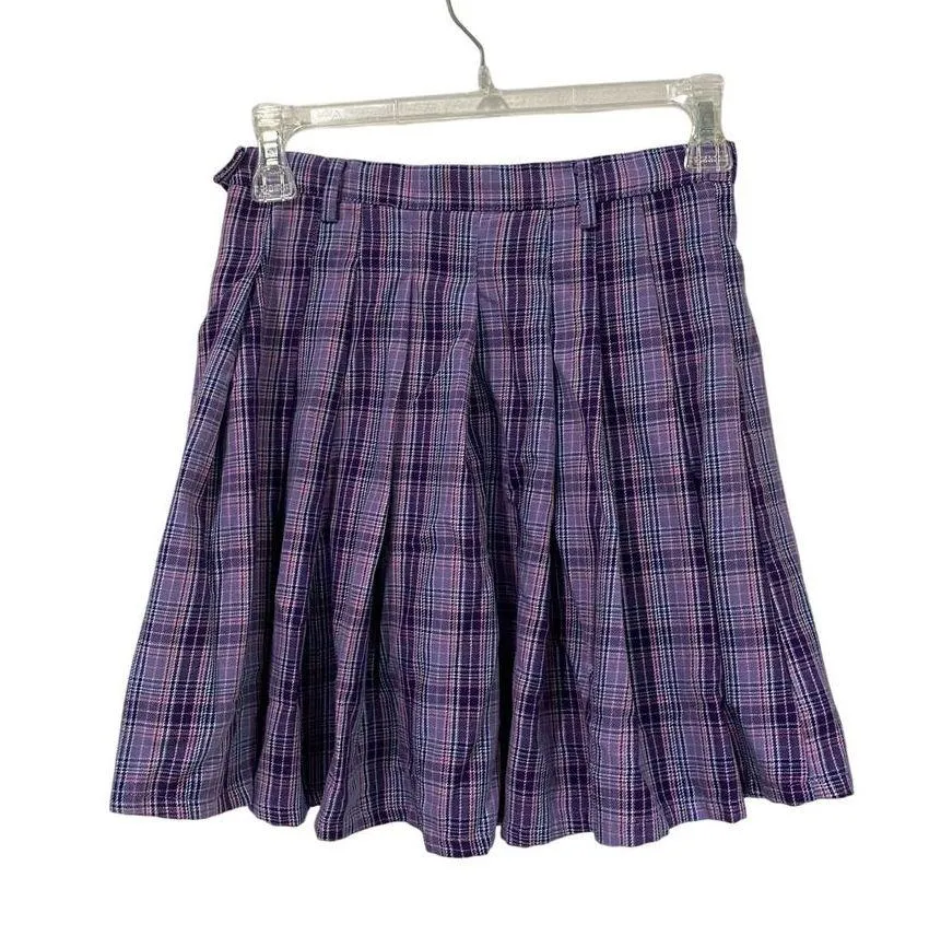 HOT TOPIC Womens Skirt Size XS Plaid Pleated Mini Punk Goth Pink Purple - Image 6