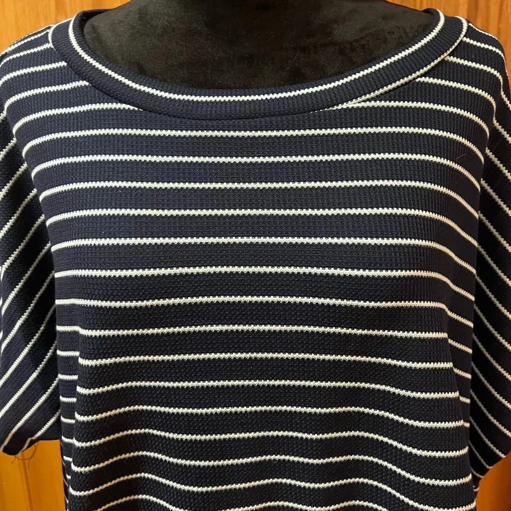 Forgotten Grace Dolman Sleeve Tie-Front Stripe Shirt Navy & White Plus Size 3X - Image 2